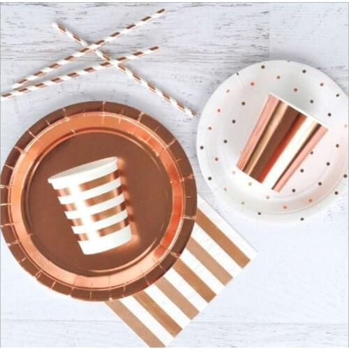 49Pcs/set Gilding Disposable Tableware Sets Paper Cups Plate Straw Wedding Anniversary Party Supplies Kids Birthday Party Decor