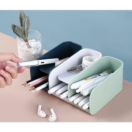 New Magnetic Multi-function Desktop Pen Holder 2 Layer Desk Storage Box Portable with Office School Storage Box Stationery Sto