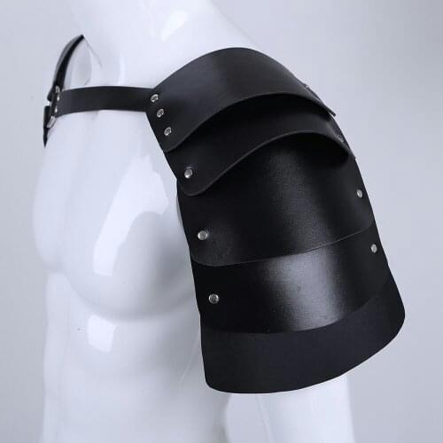 Sexy Mens Adjustable Faux Leather Body Chest Harness with Shoulder Armors Buckles SM Bondage Costume