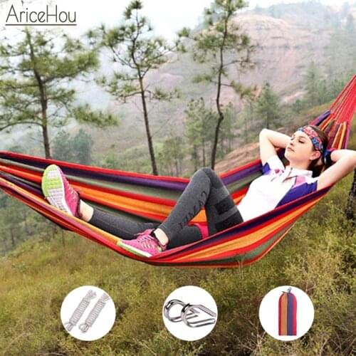 Portable Hammock Swing Chair Single Double Adult Outdoor Furniture Garden Sport Home Travel Camping Swing Stripe Canvas Hang Bed