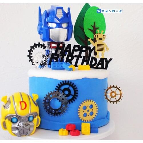 Robot Optimus Transformers Happy Birthday Cake Decor Cake Topper Supplies for Boys kids Birthday Party Cake Decoration