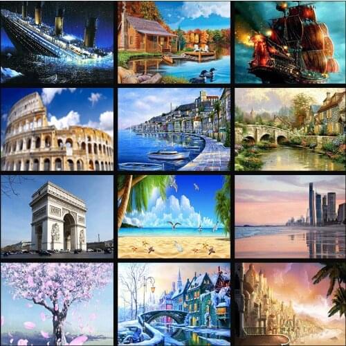 Christmas diamond painting 5D DIY diamond Mosaic castle landscape cross stitch diamond embroidery Mosaic home decoration without