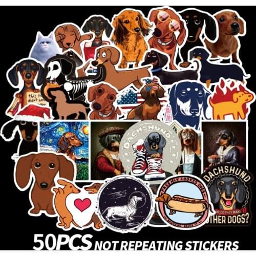 50 PCS Dachshund Dog Sticker Waterproof For on Skateboard Hydro Fask Laptop Suitcase Cute Animal Cartoon Stickers