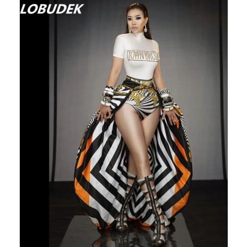 Bar Nightclub Women Singer Dancer Costume (Bodysuit+Shawl) Dance Outfits Sexy Modern Dance Performance Stage Clothing Dance Wear