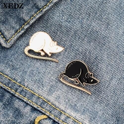 XEDZ couple black and white mouse enamel pin cute animal badge custom lapel jewelry punk clothes fashion brooch gift to friends