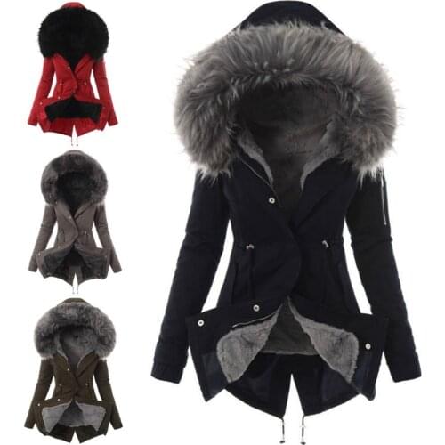 Women Faux Fur Coat Winter Jacket Women Loose Coat Hooded Jacket Thick Warm Sliming Zipper Coat Jacket Warm Outdoor Windproof