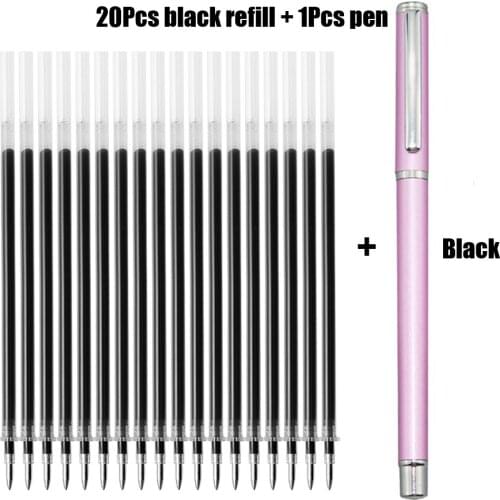 1+20Pcs High Quality Gel Pen Refill Set Black Blue Ink Ballpoint Pen Bullet tip 0.5mm School&office Writing Supplies Stationery
