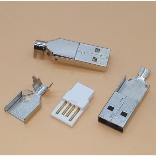 10Pcs USB A Male Three Types Plug Connector 36.5mm For PC DIY