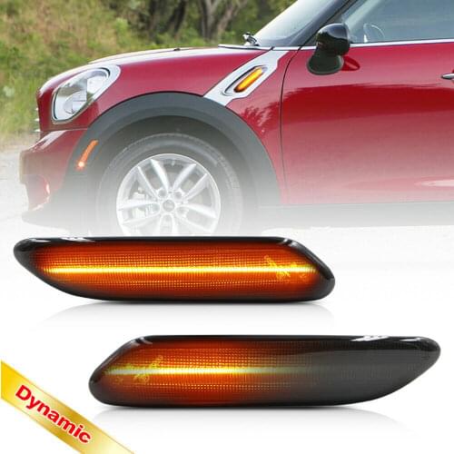 2pcs Sequential Led Fender Side Marker Lights Turn Signal Lamp for Mini Cooper 2011-2016 R60 Countryman R61 Paceman Smoke Lens