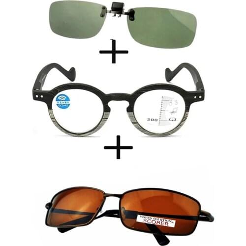 3Pcs!!! Comfortable Wooden Squared Frame Reading Glasses for Men Women + Alloy Polarized Sunglasses Outdoor + Sunglasses Clip