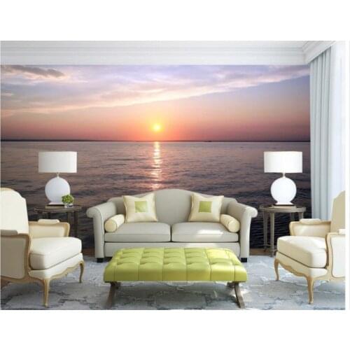 3d wall mural wallpaper Sunrise rising sea scenery painting wallpaper 3d mural for living room