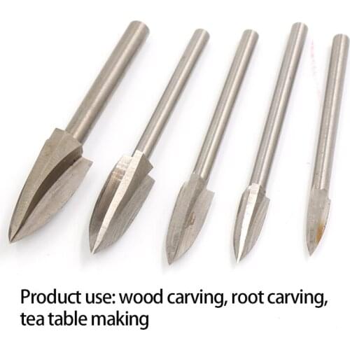 5pcs 3/4/5/6/8/10mm White Steel Wood Carving Sharp Knife Woodworking Electric Grinding Head Milling Cutter For Dremel Tools