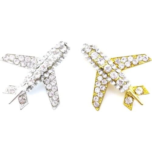 5pcs/lot Crystal Airplane Brooch Pin for Women air hostess