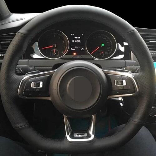DIY Black Artificial Leather Car Non-Slip Steering Wheel Cover For Volkswagen Volkswagen Golf 7 Mk7 New Polo 2014 2015 2016 2017