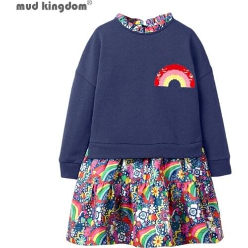 Mudkingdom Girls Dress Sparkly Sequin Butterfly Floral Rainbow Long Sleeve Dresses for Girl Clothes Cotton Kids Clothing Fashion