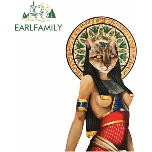EARLFAMILY 13cm x 7cm for Egyptian Cat Girl Animal Car Sticker Vinyl Personality Anime Scratch-proof Decal Custom Printing Decor