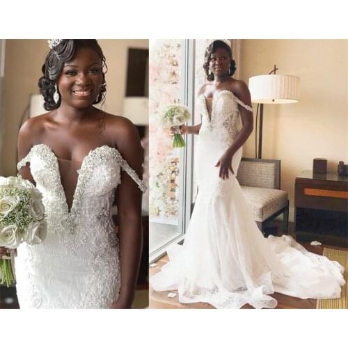 KapokDressy Plus Size Arabic Aso Ebi Crystals Lace Mermaid Wedding Gowns Sweetheart Vintage Sexy Bridal Dresses 2022