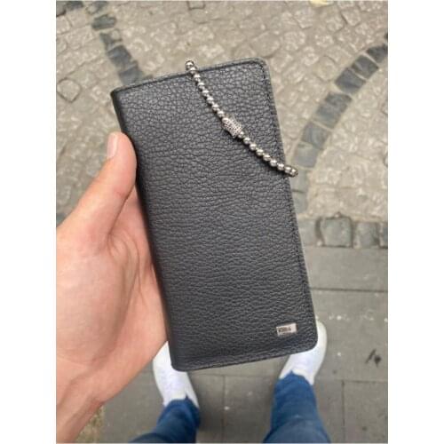 Karali Leather Phone Compartment Black Genuine Leather Wallet-Zircon Bracelet Gift