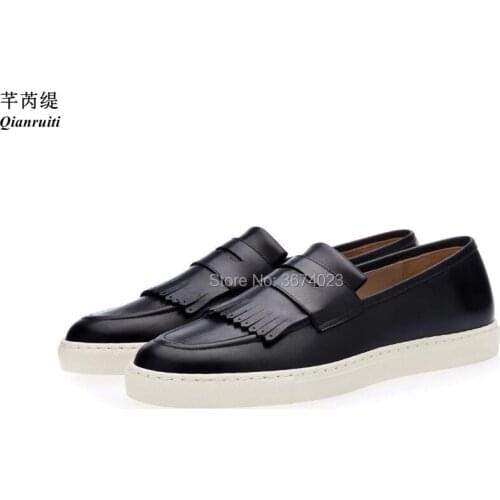 Qianruiti Brand Mens Sneaker Shoes Fringed Loafers Rubber Platform Heels Thick Flats Casual Shoes Zapatos Hombre