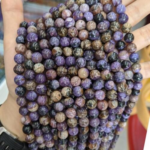 Natural Genuine Purple Charoite Round Loose Beads 8-10mm DIY Jewelry Necklaces or Bracelets 15"