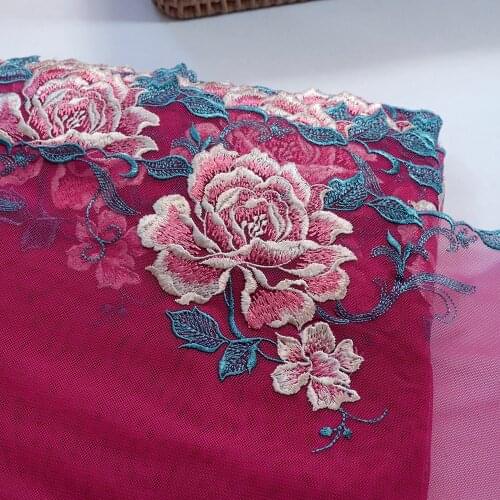 1meter 29cm Wide Floral Embroidered Lace Trim hot red Tulle Lace fabric for lingerie underwear Home Textile Dress Decoration DIY