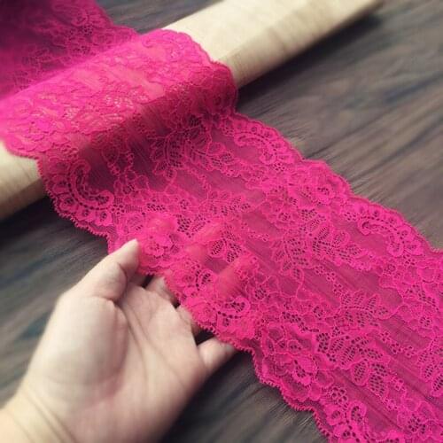 3M/lot 16cm Wide Pink Rose Red Embroidery Cutout Elastic Lace Accessory Dress lace applique fabric Z1461
