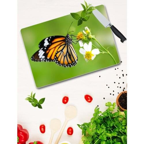 Glass Cutting Board-Butterfly Patterned Glass Cutting Table Design Kitchen İlkbhar and Nature-Themed Glass Cutting Plate 30 Cm X 40 Cm