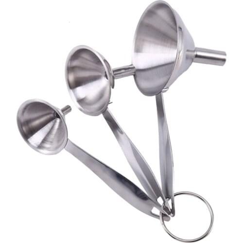 Kitchen Funnels, Stainless Steel Funnel Set, Thick Collapsible Small Medium Large Funnels With Long Handle To Grip(Set Of 3, Sil