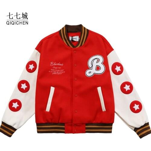 Mens Hip Hop Baseball Jackets Furry Hamburger Patchwork Color Block Bomber Varsity Jacket Harajuku Streetwear Loose Coats Unisex
