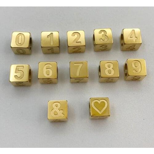 MYLONGINGCHARM 0-9 Number Beads & Love symbol beads 7x7mm Square beads Number Beads Stainless Steel Bracelet Charms