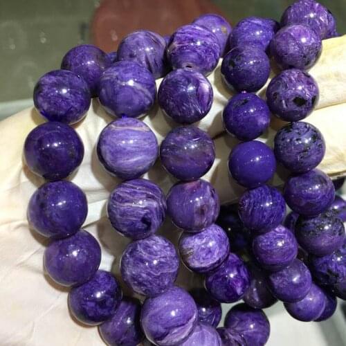 AAAAA 10-13mmGenuine Natural Charoite Bracelet Women Men Crystal Round Beads Bracelet 8mm 10mm12mm