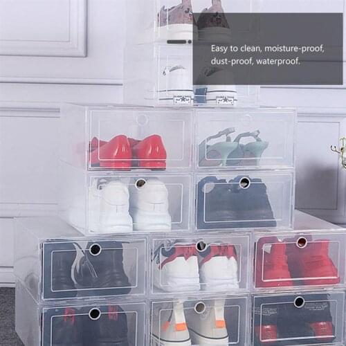 Portable Fold Plastic Shoes Case Thickened Transparent Drawer Case Plastic Shoe Boxes Stackable Box Shoe Organizer Shoebox