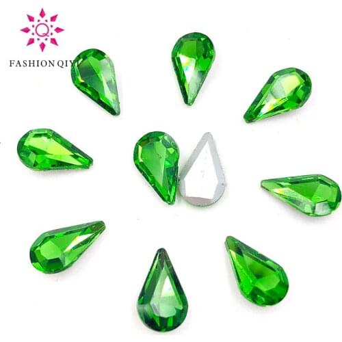 Free shipping 5X8mm/6X10mm/8X13mm Grass green Teardrop pointback pear shape Glass crystal rhinestones diy Nail art accessories