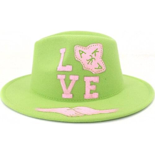 Hand-painted painted woolen top hat ladies fedora hat fashion black flat brim top hat couple jazz hat men and women panama hat