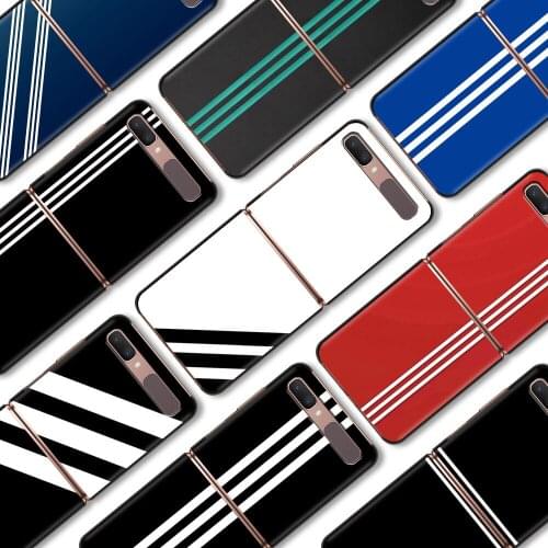 Sports Brand Stripes Phone Case For Samsung Galaxy Z Flip 3 5G Hard PC Coque Split Folding Z Flip 3 Plastic Casing Black Cover