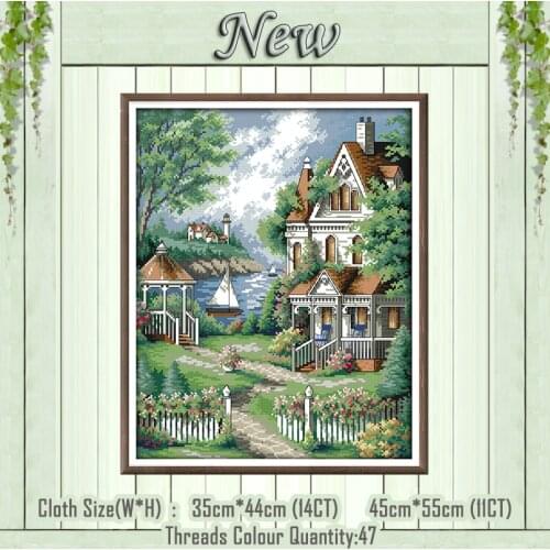 The seaside villa scenery decor painting Counted printed on canvas DMC 14CT 11CT DMC Cross Stitch Needlework kits Embroidery Set