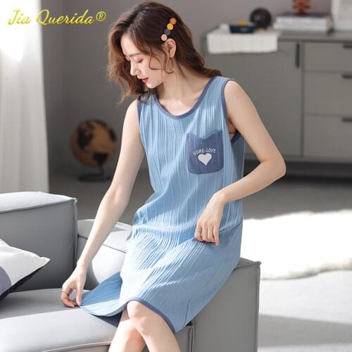 Plus Size Cotton Lingere Women Nightgown Sleeveless Sleep Shirts Summer Night Dress Heart Embrodered Camisoles 4xl 5xl Camisolas