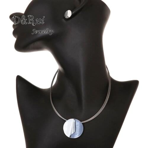 Women Geometric Necklaces Jewelry Sets Simple Korean Trendy High Quality Enamel Choker Necklace Set for Women Teen Girls Gifts