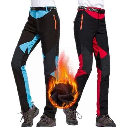 Women Winter Softshell Ski Pants Warm Fleece Waterproof Trousers Female Outdoor Trekking Mountain Climbing Hiking Pant With Belt