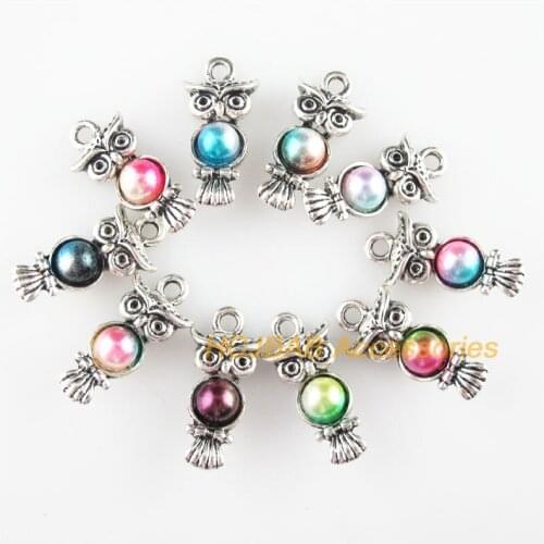 10 New Animal Charms Mixed Acrylic Owl Birds Pendants Tibetan Silver Tone 10.5x22.5mm