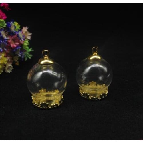 100sets/lot 20*15mm Free ship!!! Glass globe gold color crown base 6mm cap necklace Set DIY Glass vial bottle jewelry findings