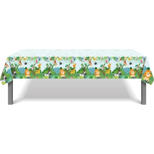 130*220cm Disposable PE Jungle Animals Tablecloth Decor Baby Shower Cartoon Tablecover Cloth Happy Birthday Party Favor
