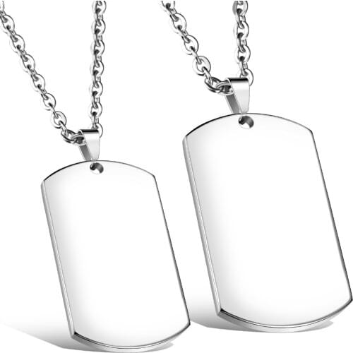 2pcs one set Stainless Steel Plain Amry Dog Tag Pendant Necklace Couple Lover Jewelry with oval chain