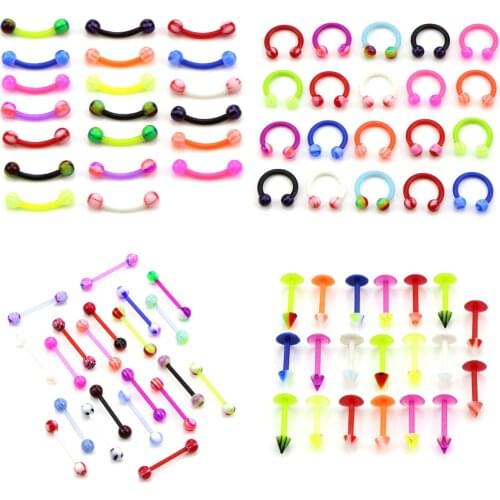 20Pcs Curved Eyebrow Rings Multicolor Ball Barbell Bar Tragus Ear Stud Rings Helix Chic Body Piercing Jewelry