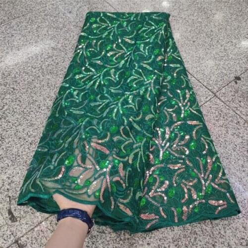 2021 green African Sequins Lace Fabric High Quaity Sequence Fabric Embroidery French Tulle Mesh Lace Fabric for Nigerian Party