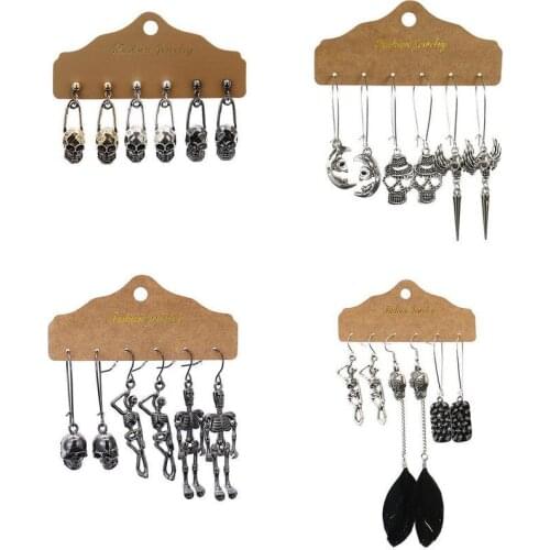 3 Pairs/Set 2021 New Vintage Metal Halloween Skeleton Skull Earrings Fashion Punk Style Spider Web Earrings Jewelry Wholesale