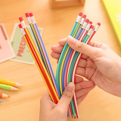 3pcs Colorful Magic Bendy Flexible Soft Pencil With Eraser Gift Kids Writing