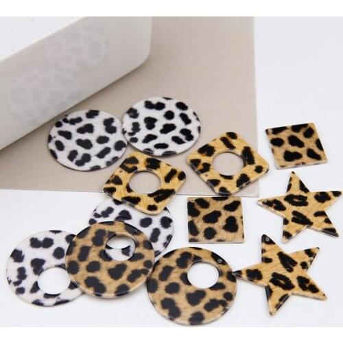 6pcs 2020 Korean Fashion Temperament Leopardprint Hollow Round Star Resinpendant Earrings for Women Jewelry Diy Accessories