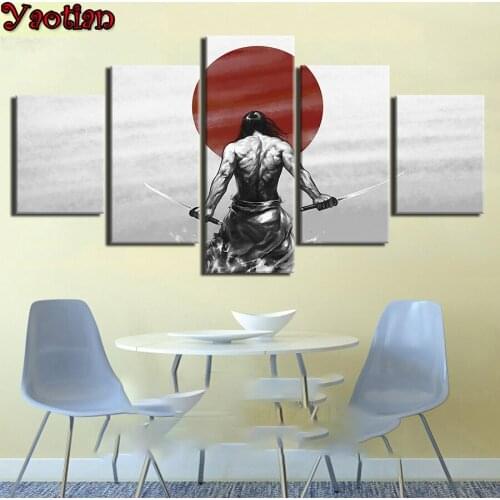 Diy Diamond Painting 5 Panel Japanese Samurai 3D diamond mosaic full square Round drill kit embroidery DIY Handmade