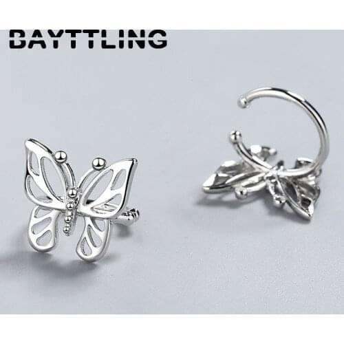 BAYTTLING 925 Sterling Silver 13MM Simple Hollow Butterfly Ear Clip Earrings For Woman Fashion Jewelry Wedding Party Gift